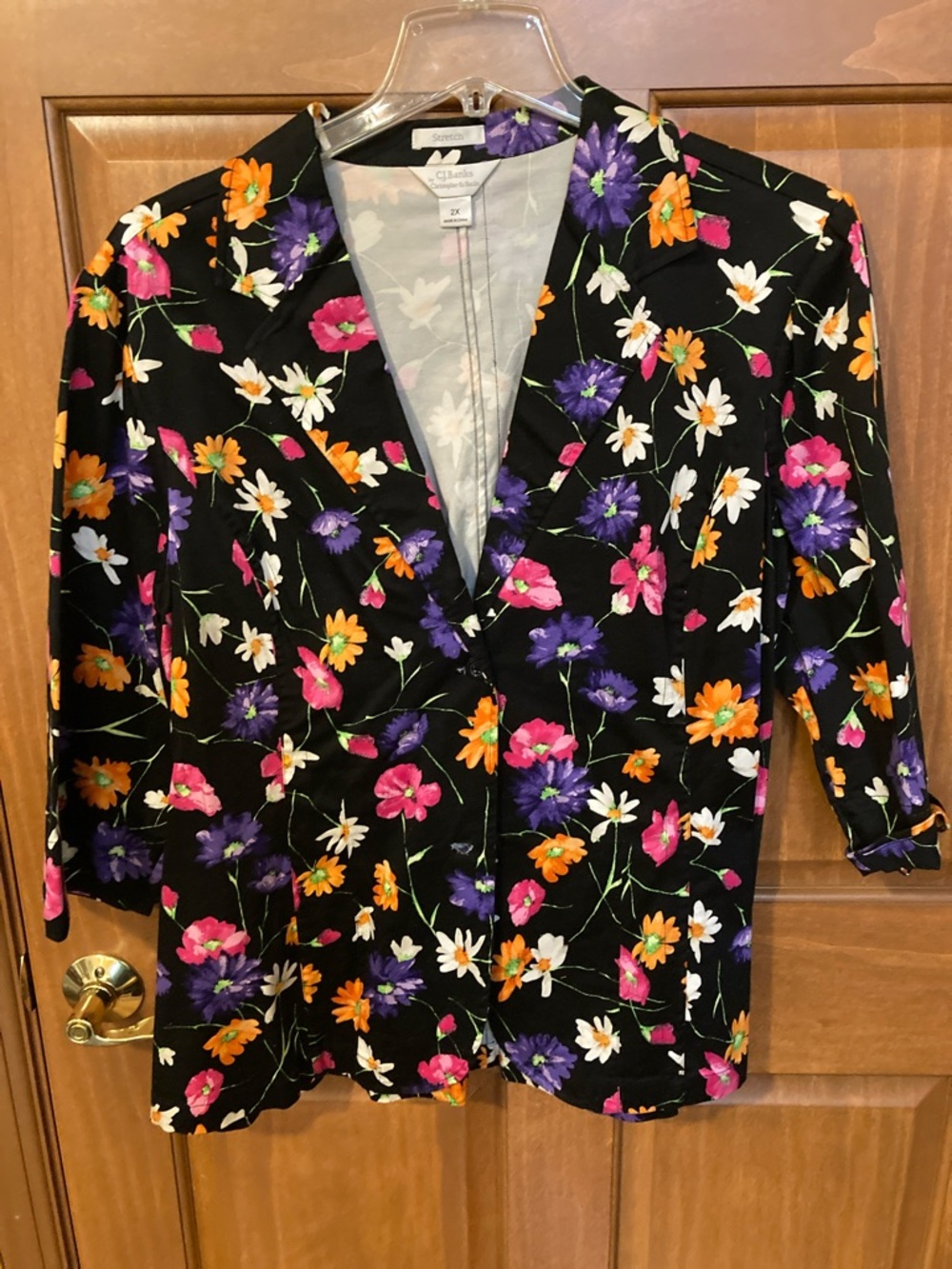 CJ Banks Black Blazer with Pink, Purple, Orange & White Floral Print